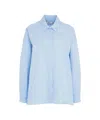 Ottod'ame Oversized Cotton Blouse With Kent Collar And Glitter Accents In Blue