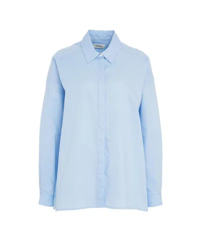 Ottod'ame Oversized Cotton Blouse With Kent Collar And Glitter Accents In Blue