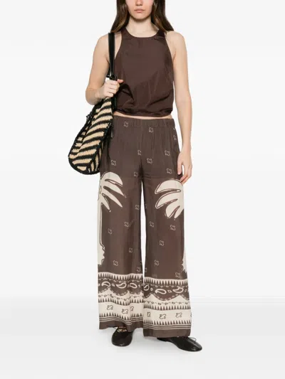 Ottod'ame Palm-tree-print Palazzo Pants In Brown