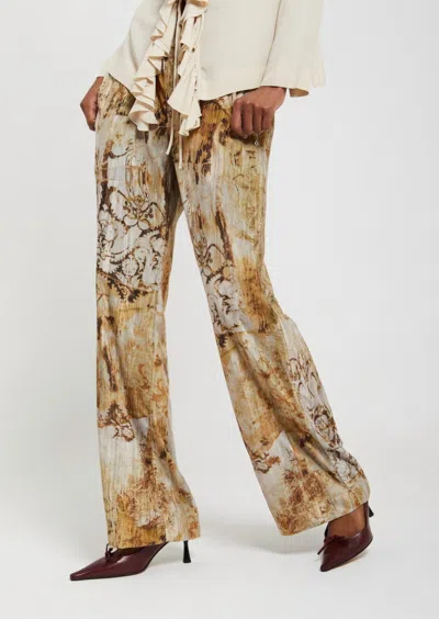 OTTOD'AME PATTERNED FLUID PANTS IN BEIGE