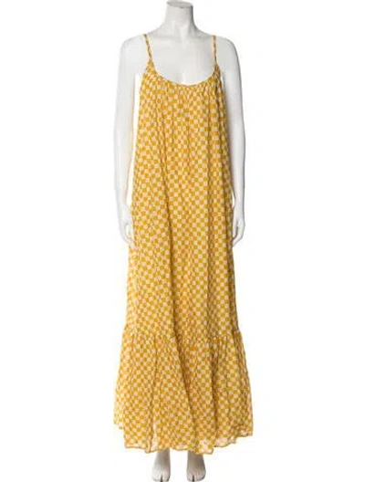 Pre-owned Ottod'ame Plaid Print Long Dress In Yellow