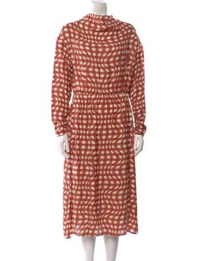 Pre-owned Ottod'ame Plaid Print Midi Length Dress W/ Tags In Orange