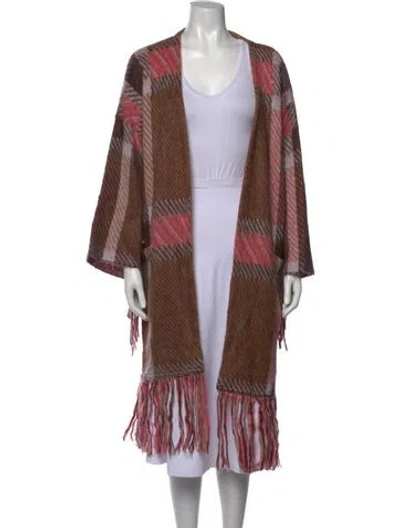 Pre-owned Ottod'ame Plaid Print Open Front Sweater In Brown