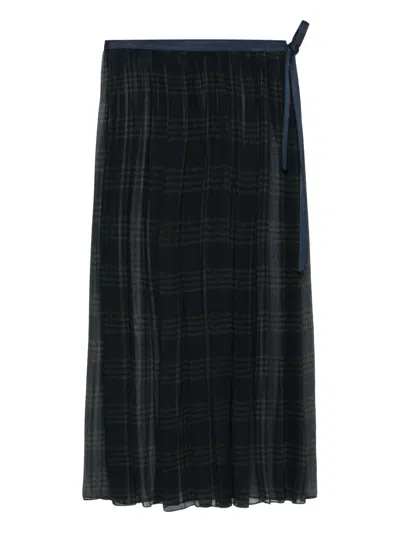 Ottod'ame Pleated Checked Skirt In Black