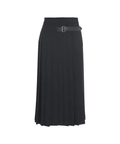 Ottod'ame Pleated Midi Skirt With Discreet Belt Detail In Black