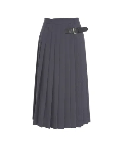 Ottod'ame Pleated Midi Skirt With Discreet Buckle Detail In Gray