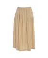 Ottod'ame Pleated Midi Skirt With Elastic Waistband And Slip Pockets In Neutrals