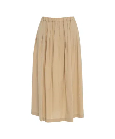Ottod'ame Pleated Midi Skirt With Elastic Waistband And Slip Pockets In Neutrals