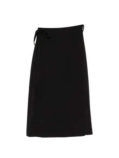 Ottod'ame Pleated Tie-waist Midi Skirt In Black