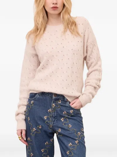 Ottod'ame Pointelle-knit Long-sleeve Knit In Neutrals