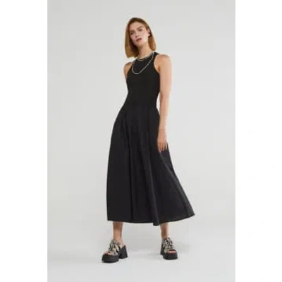 Ottod'ame Poplin Midi Dress With Poodle Skirt In Black
