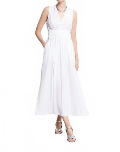 Ottod'ame Poplin V-neck Long Dress In Bianco In White