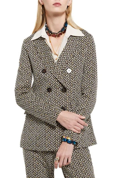 Ottod'ame Printed Double Breasted Blazer In Black