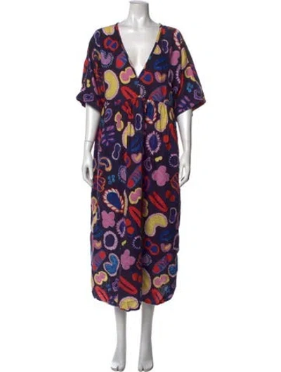 Pre-owned Ottod'ame Printed Long Dress In Purple