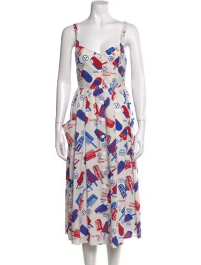 Pre-owned Ottod'ame Printed Long Dress W/ Tags In White