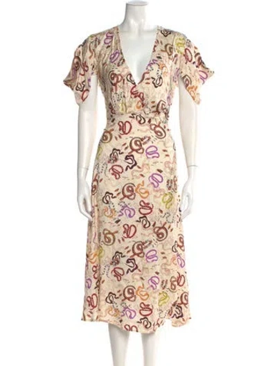 Pre-owned Ottod'ame Printed Midi Length Dress In Neutral