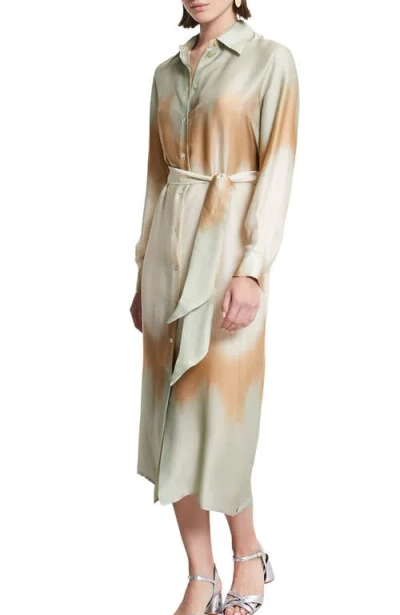 Ottod'ame Printed Viscose Long Shirt Dress In Green
