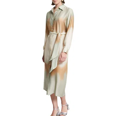 Ottod'ame Printed Viscose Long Shirt Dress In Green
