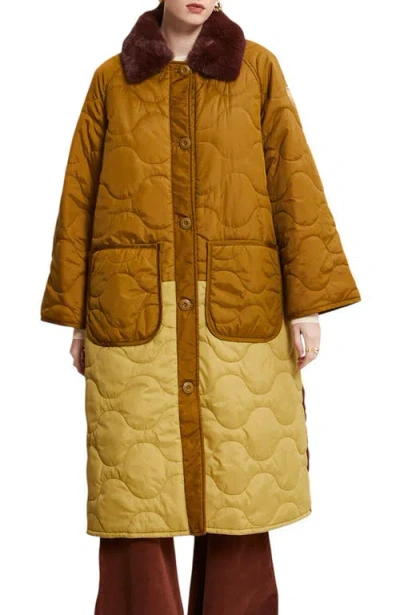 Ottod'ame Quilted Long Puffer Jacket In Brown