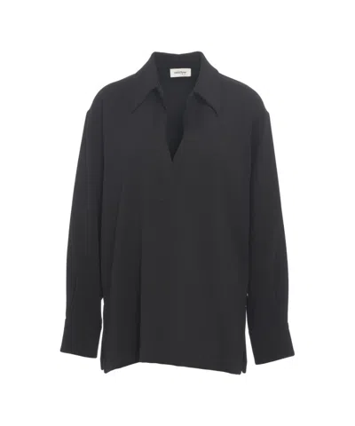 Ottod'ame Relaxed Fit Oversized Blouse With Distinctive Collar In Black