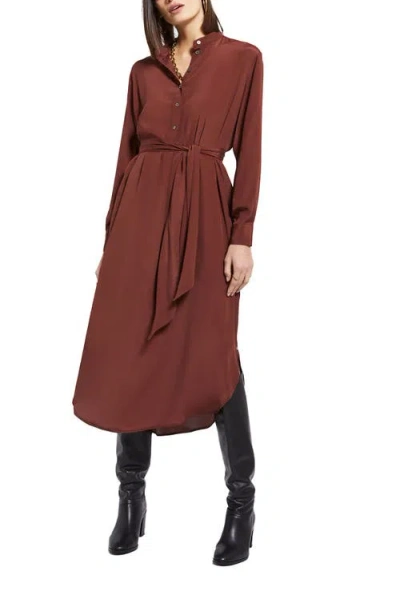 Ottod'ame Silk-blend Midi Dress With Sash In Brown