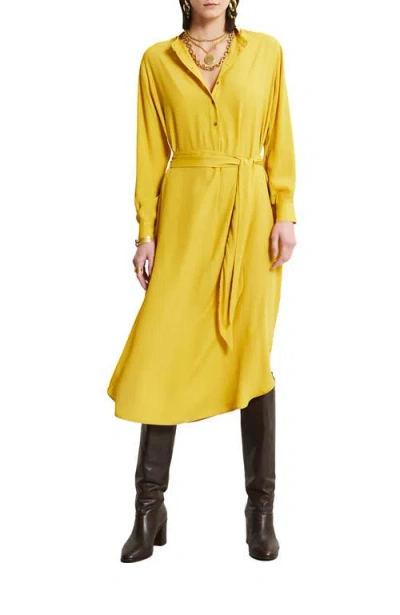 Ottod'ame Silk-blend Midi Dress With Sash In Yellow