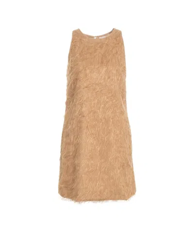 Ottod'ame Sleeveless Mini Dress With Faux Fur Texture And Keyhole Detail In Multi