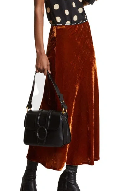 Ottod'ame Soft Velvet Midi Skirt In Brown