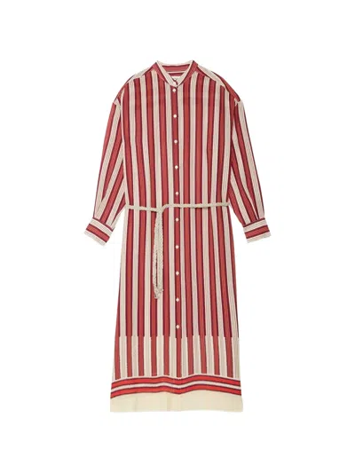 Ottod'ame Striped Belted Shirt Dress In Red