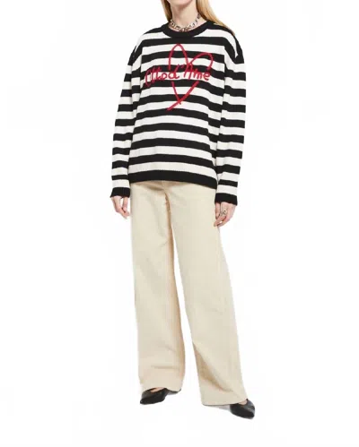 Ottod'ame Striped Crewneck Sweater In Black/white