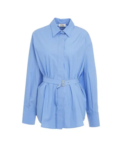 Ottod'ame Striped Long-sleeve Shirt With Removable Waist Belt In Blue