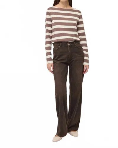 Ottod'ame Striped Long Sleeve T-shirt In Brown & White In Multi