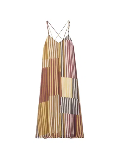 Ottod'ame Striped Patchwork Dress In Neutral