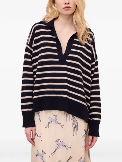 Ottod'ame Striped Polo-collar Knit In Blue