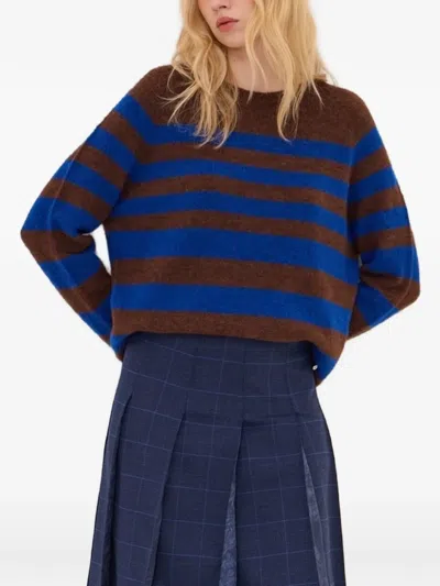 Ottod'ame Striped Raglan-sleeve Knit In Brown