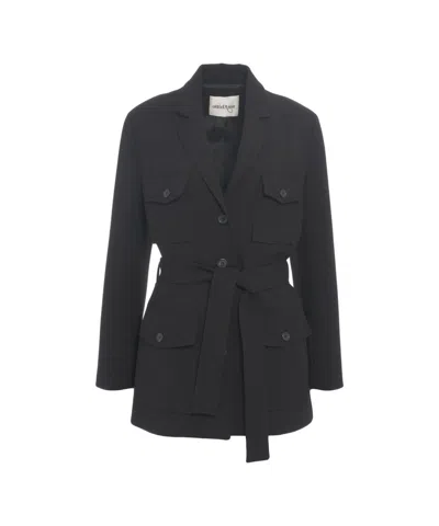 Ottod'ame Tailored Blazer With Waist-cinching Belt And Notch Collar In Black