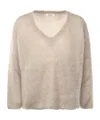 Ottod'ame V-neck Long-sleeved Sweater In Neutral