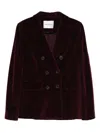 Ottod'ame Velvet Double-breasted Jacket In Burgundy