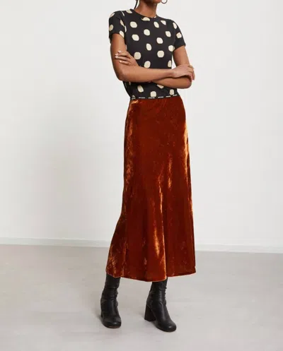 Ottod'ame Velvet Midi Skirt In Bronzo In Multi