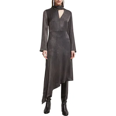 Ottod'ame Viscose Asymmetrical Dress With Sash In Black