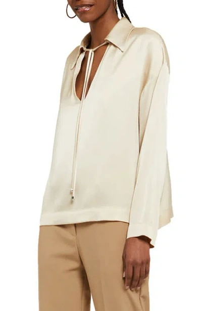 Ottod'ame Viscose Blouse With Tie In Neutral