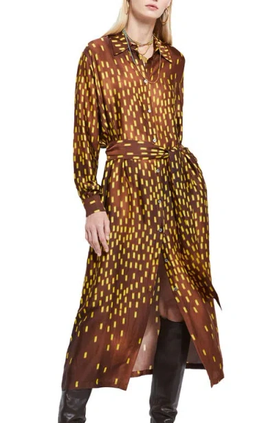 Ottod'ame Viscose Long Chemisier With Sash In Brown