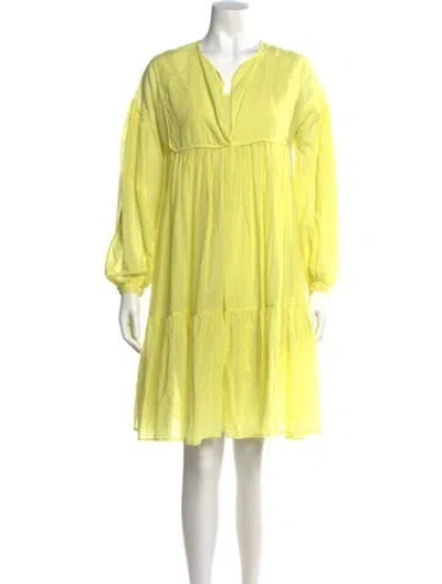 Pre-owned Ottod'ame V-neck Knee-length Dress In Yellow