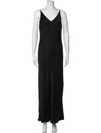 Pre-owned Ottod'ame V-neck Long Dress In Black