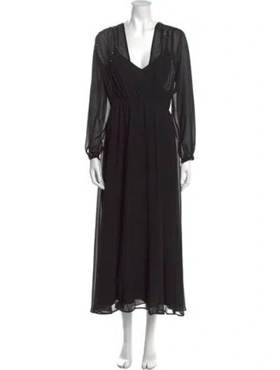 Pre-owned Ottod'ame V-neck Long Dress In Black