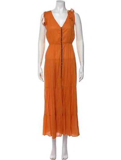 Pre-owned Ottod'ame V-neck Long Dress In Orange