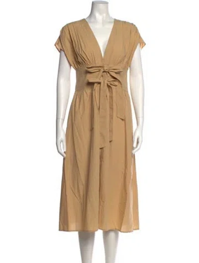 Pre-owned Ottod'ame V-neck Midi Length Dress In Brown
