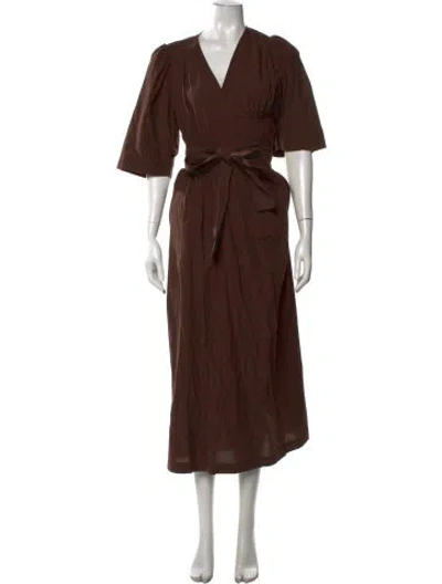 Pre-owned Ottod'ame V-neck Midi Length Dress In Brown