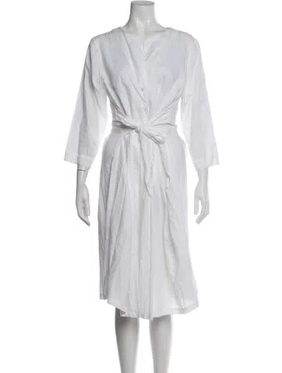 Pre-owned Ottod'ame V-neck Midi Length Dress In White
