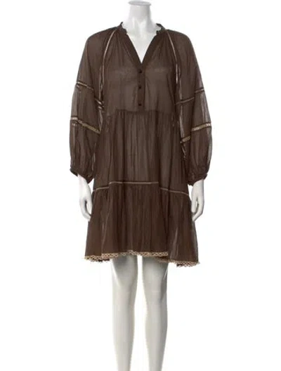 Pre-owned Ottod'ame V-neck Mini Dress In Brown